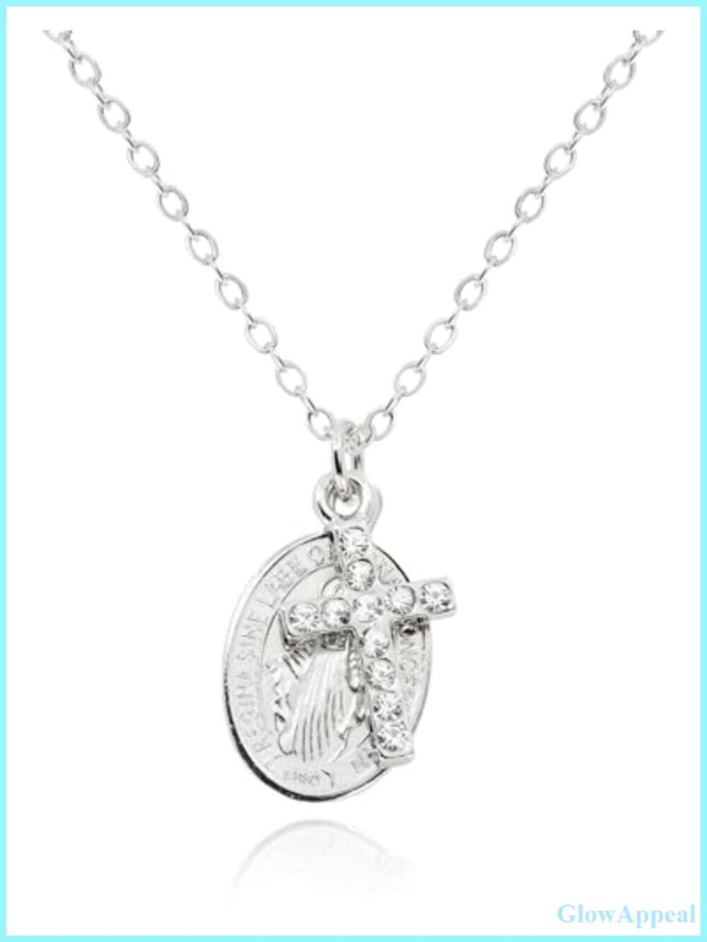 Cross Miraculous Medal Necklace 14K Gold Plated Catholic Pendant